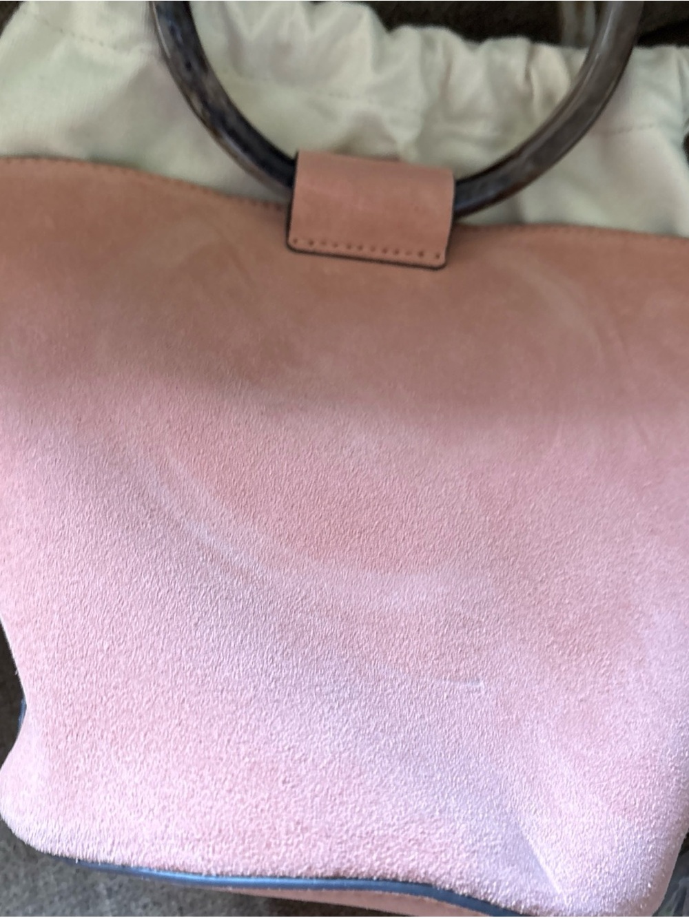 Banana Republic Suede Bucket Bag Tortoise Handles & Adjustable Shoulder Strap - Picture 6 of 10